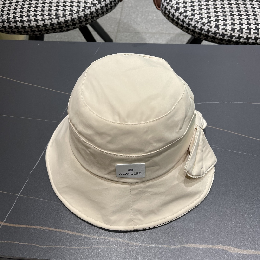  👒蒙‌口Moncler👒2025法式针织帽女春季新款蝴蝶结 时尚遮阳盆帽条纹防晒帽子水桶编织渔夫帽