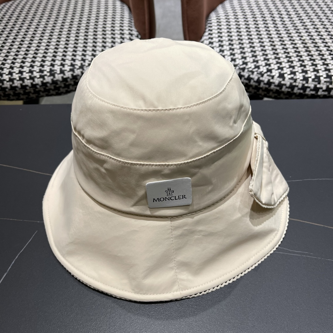 👒蒙‌口Moncler👒2025法式针织帽女春季新款蝴蝶结 时尚遮阳盆帽条纹防晒帽子水桶编织渔夫帽