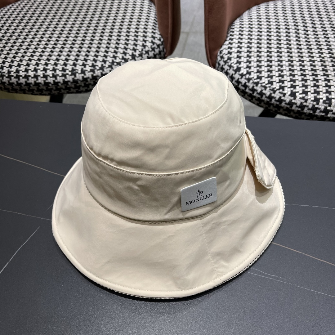  👒蒙‌口Moncler👒2025法式针织帽女春季新款蝴蝶结 时尚遮阳盆帽条纹防晒帽子水桶编织渔夫帽