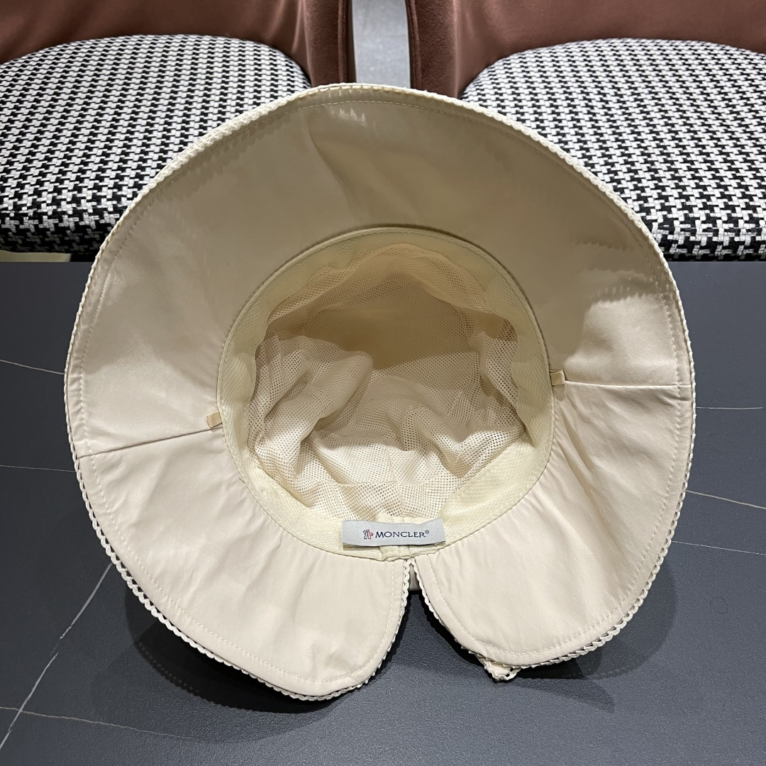  👒蒙‌口Moncler👒2025法式针织帽女春季新款蝴蝶结 时尚遮阳盆帽条纹防晒帽子水桶编织渔夫帽