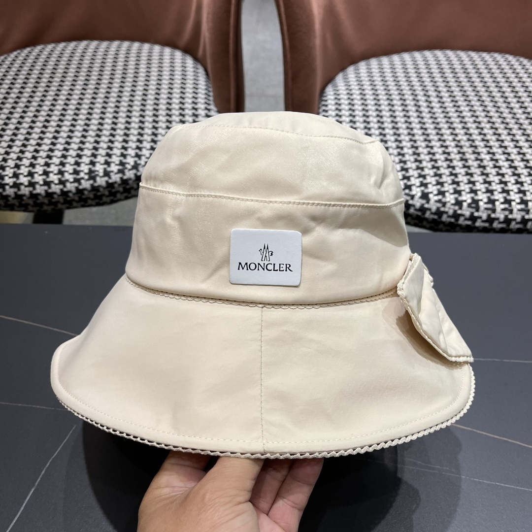  👒蒙‌口Moncler👒2025法式针织帽女春季新款蝴蝶结 时尚遮阳盆帽条纹防晒帽子水桶编织渔夫帽