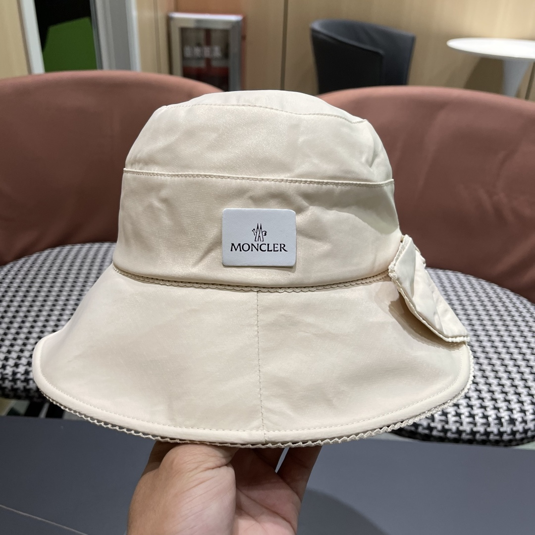  👒蒙‌口Moncler👒2025法式针织帽女春季新款蝴蝶结 时尚遮阳盆帽条纹防晒帽子水桶编织渔夫帽