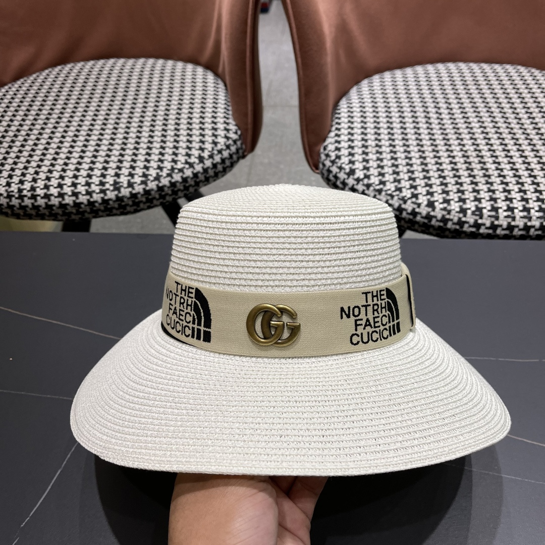 【GUCCI古奇】2025新款草编遮阳草帽盆帽🤩沙滩风，简约大方，百搭单品～新款帽型超美腻，新品上架