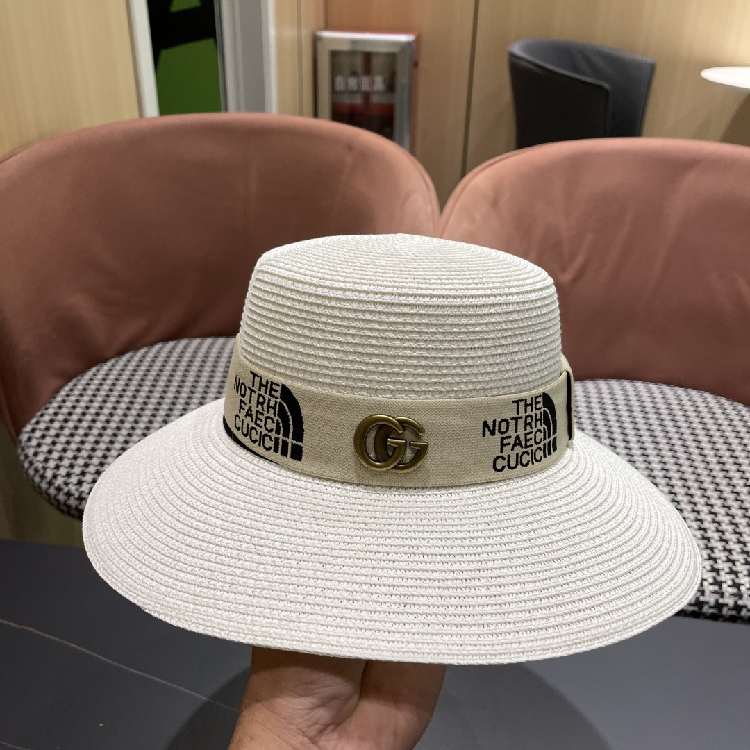 【GUCCI古奇】2025新款草编遮阳草帽盆帽🤩沙滩风，简约大方，百搭单品～新款帽型超美腻，新品上架