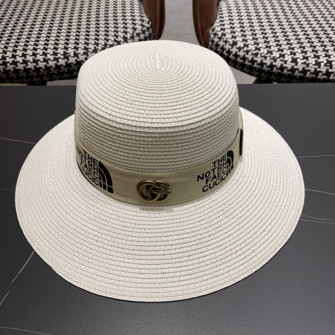 【GUCCI古奇】2025新款草编遮阳草帽盆帽🤩沙滩风，简约大方，百搭单品～新款帽型超美腻，新品上架