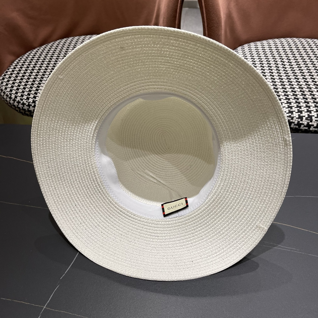 【GUCCI古奇】2025新款草编遮阳草帽盆帽🤩沙滩风，简约大方，百搭单品～新款帽型超美腻，新品上架