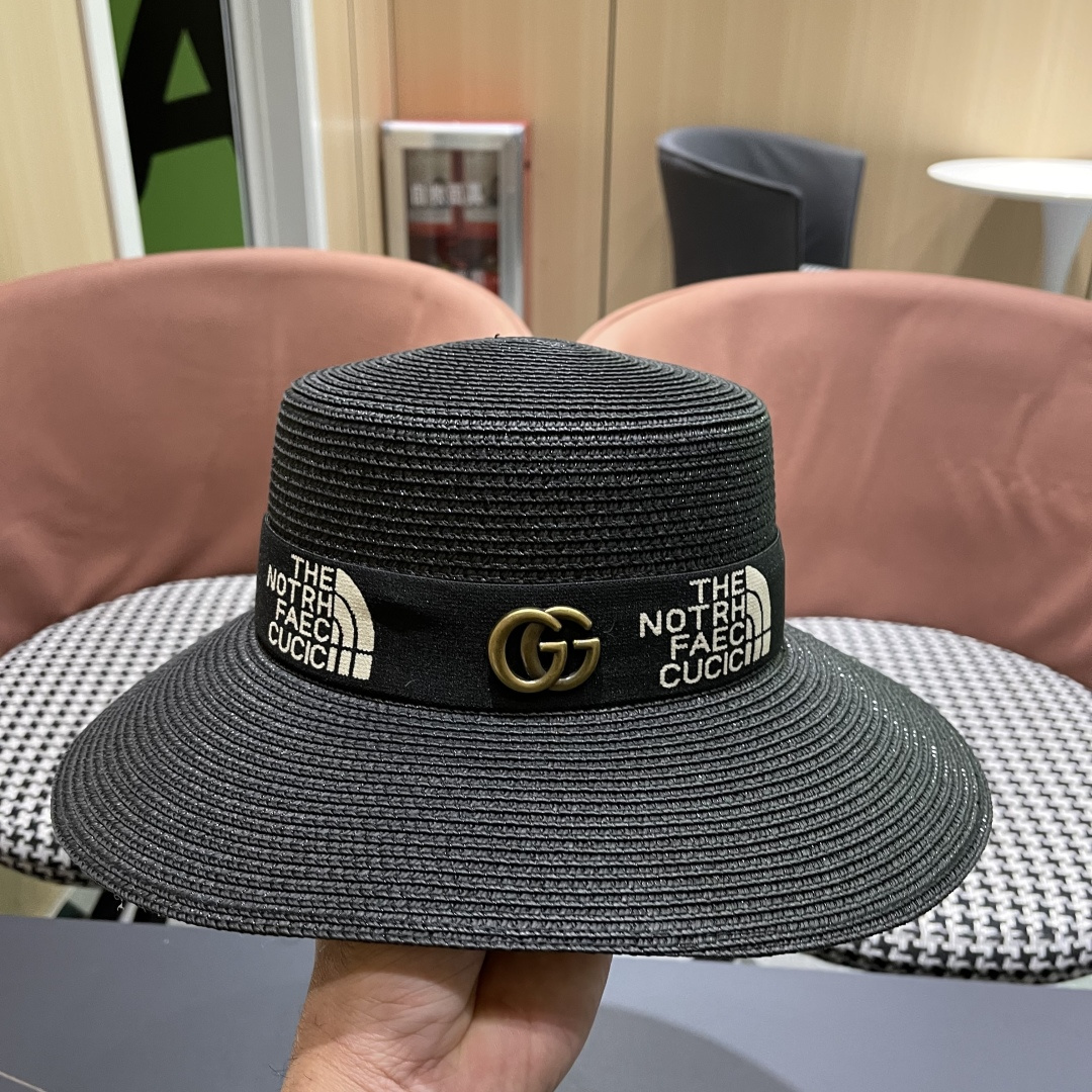 【GUCCI古奇】2025新款草编遮阳草帽盆帽🤩沙滩风，简约大方，百搭单品～新款帽型超美腻，新品上架
