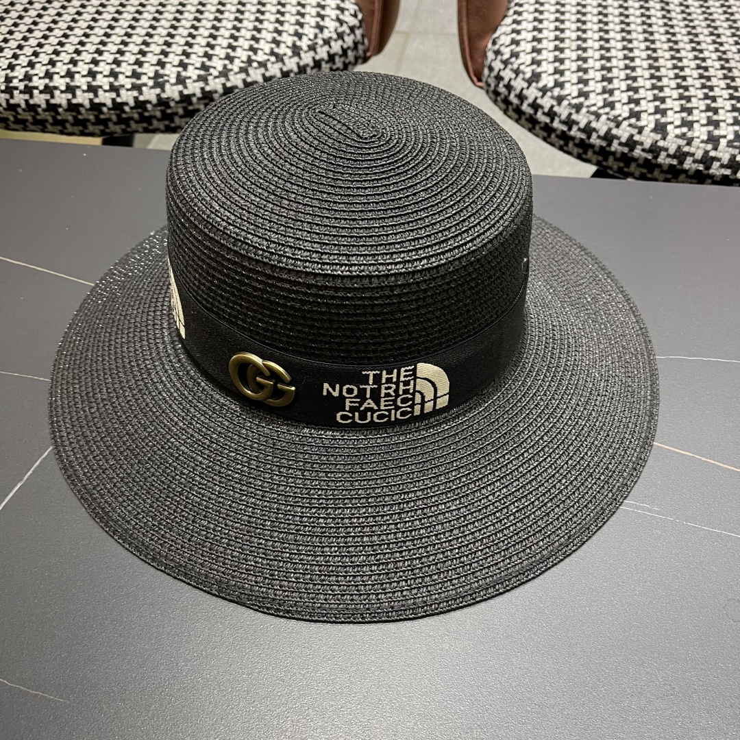 【GUCCI古奇】2025新款草编遮阳草帽盆帽🤩沙滩风，简约大方，百搭单品～新款帽型超美腻，新品上架