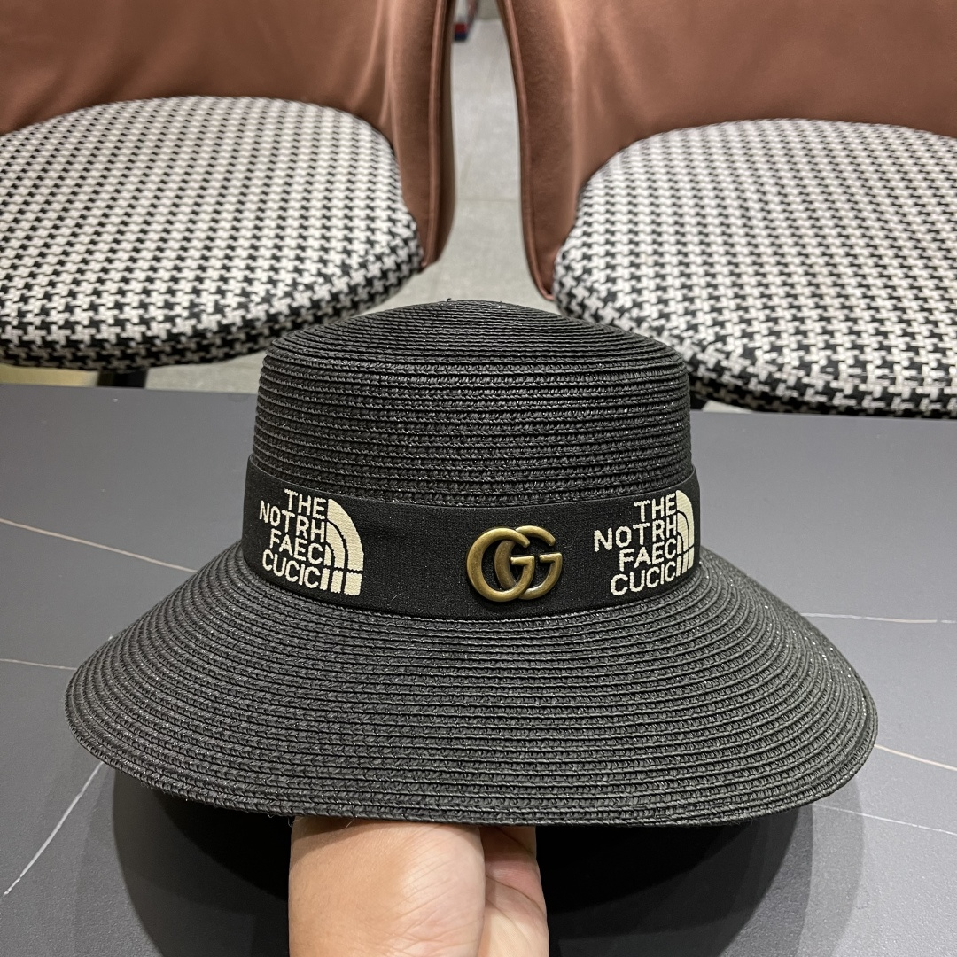 【GUCCI古奇】2025新款草编遮阳草帽盆帽🤩沙滩风，简约大方，百搭单品～新款帽型超美腻，新品上架