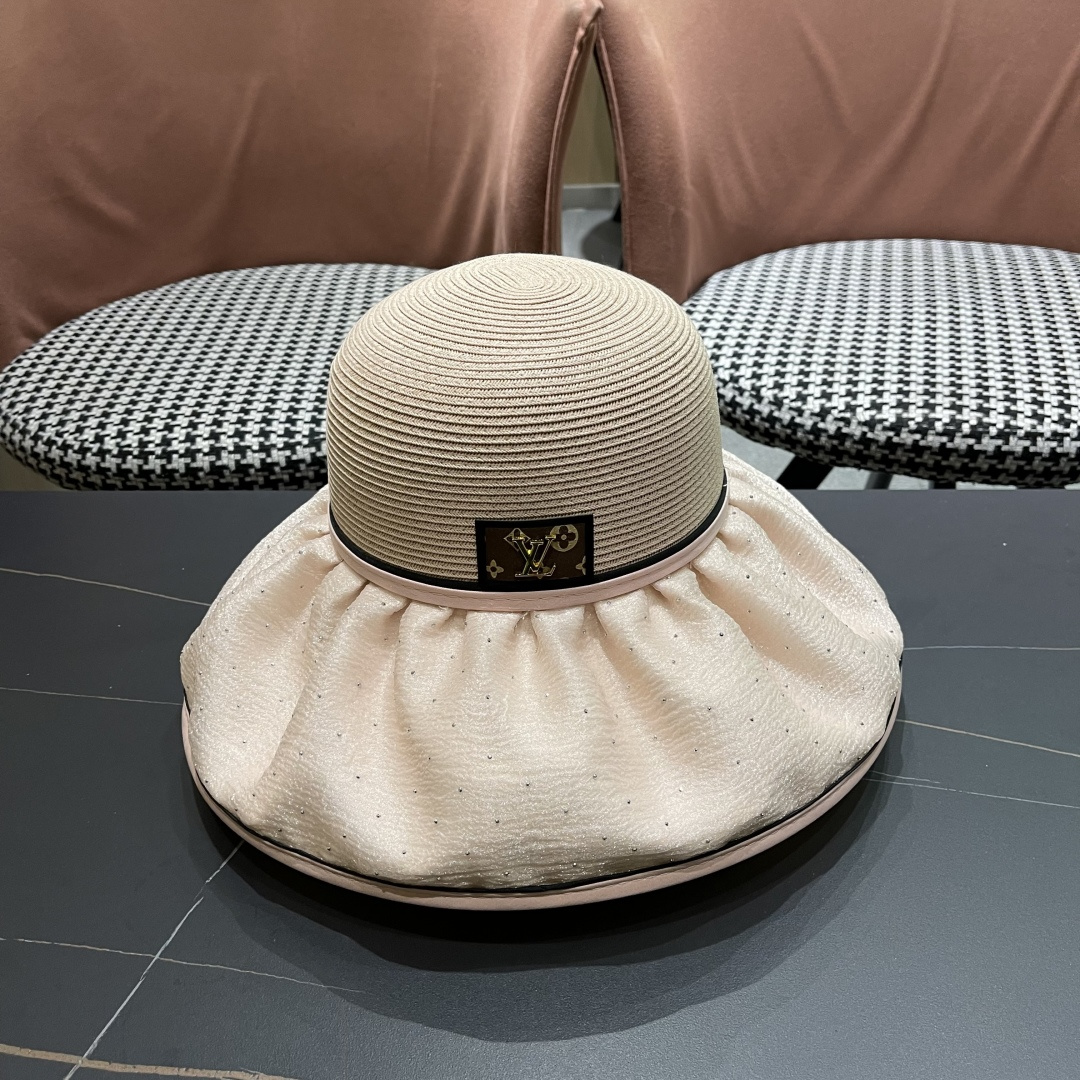  路易威登Lv 夏季大帽檐太阳帽女新款户外旅游遮阳
百搭遮脸海边沙滩防晒帽