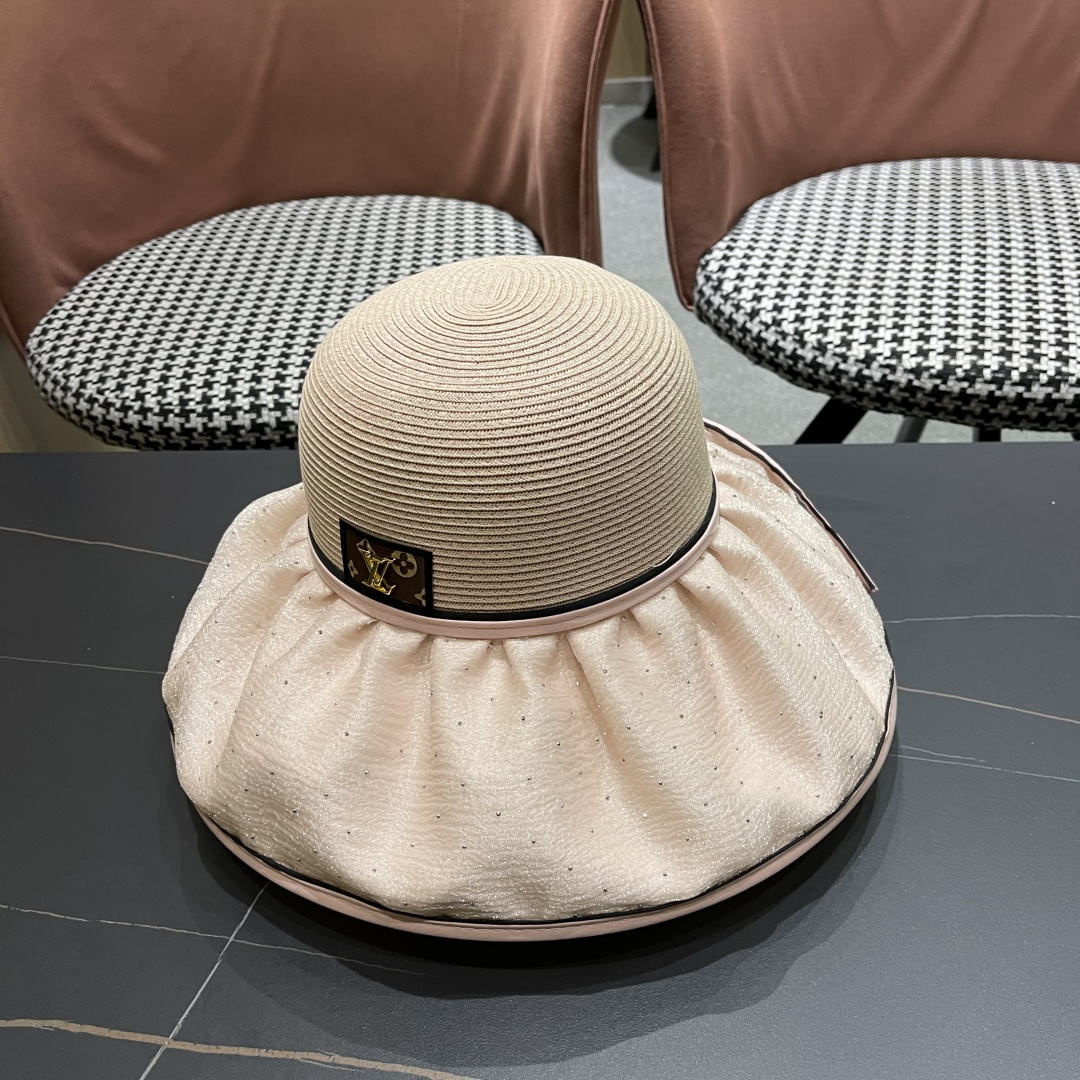  路易威登Lv 夏季大帽檐太阳帽女新款户外旅游遮阳
百搭遮脸海边沙滩防晒帽