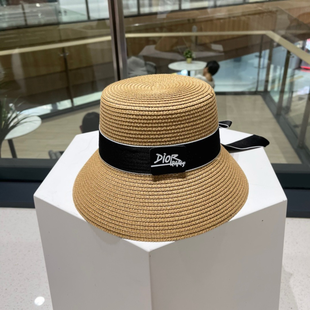  Dior迪奥草帽，名媛风遮阳帽，大蝴蝶节头围57cm