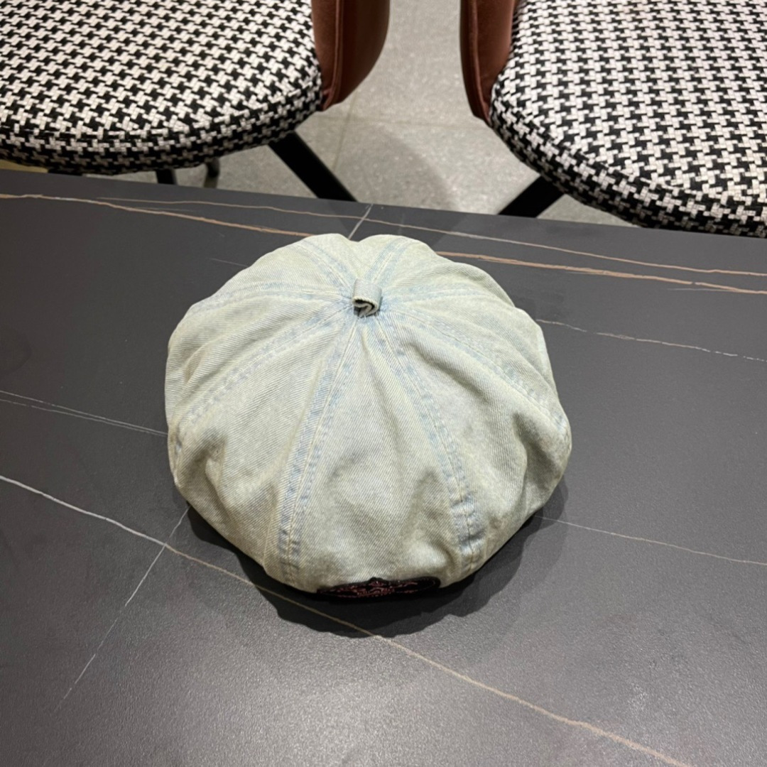 。PRADA普拉达 2025新款秋冬牛仔贝雷帽女英伦复古韩版简约纯色显脸小蓓蕾帽子