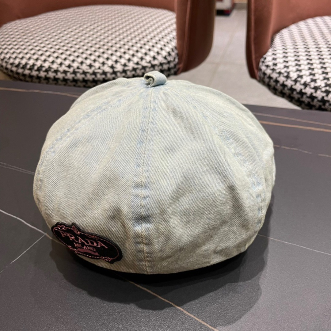 。PRADA普拉达 2025新款秋冬牛仔贝雷帽女英伦复古韩版简约纯色显脸小蓓蕾帽子