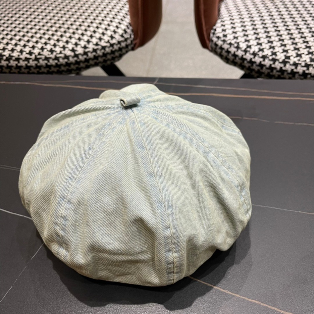 。PRADA普拉达 2025新款秋冬牛仔贝雷帽女英伦复古韩版简约纯色显脸小蓓蕾帽子