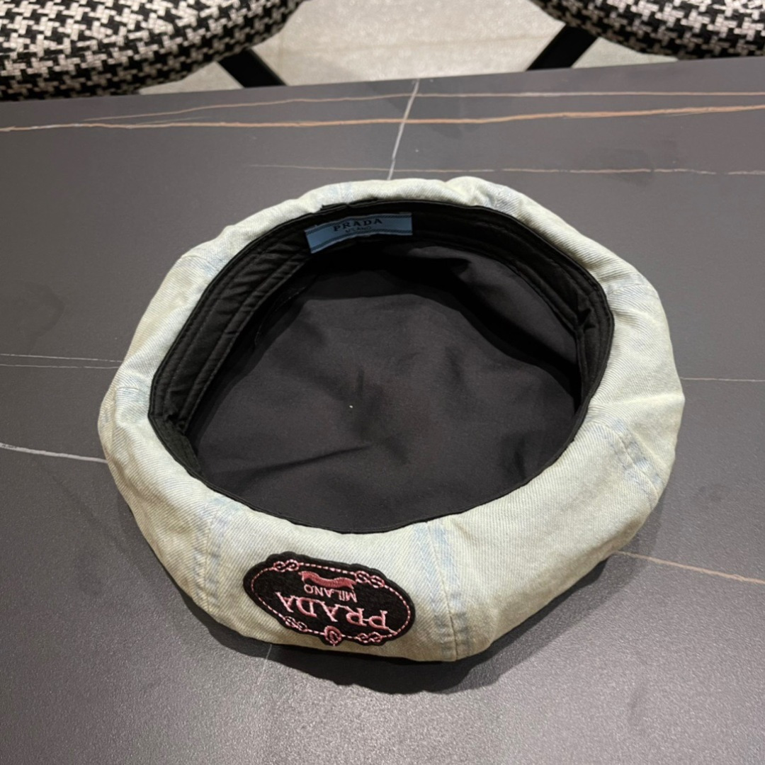 。PRADA普拉达 2025新款秋冬牛仔贝雷帽女英伦复古韩版简约纯色显脸小蓓蕾帽子