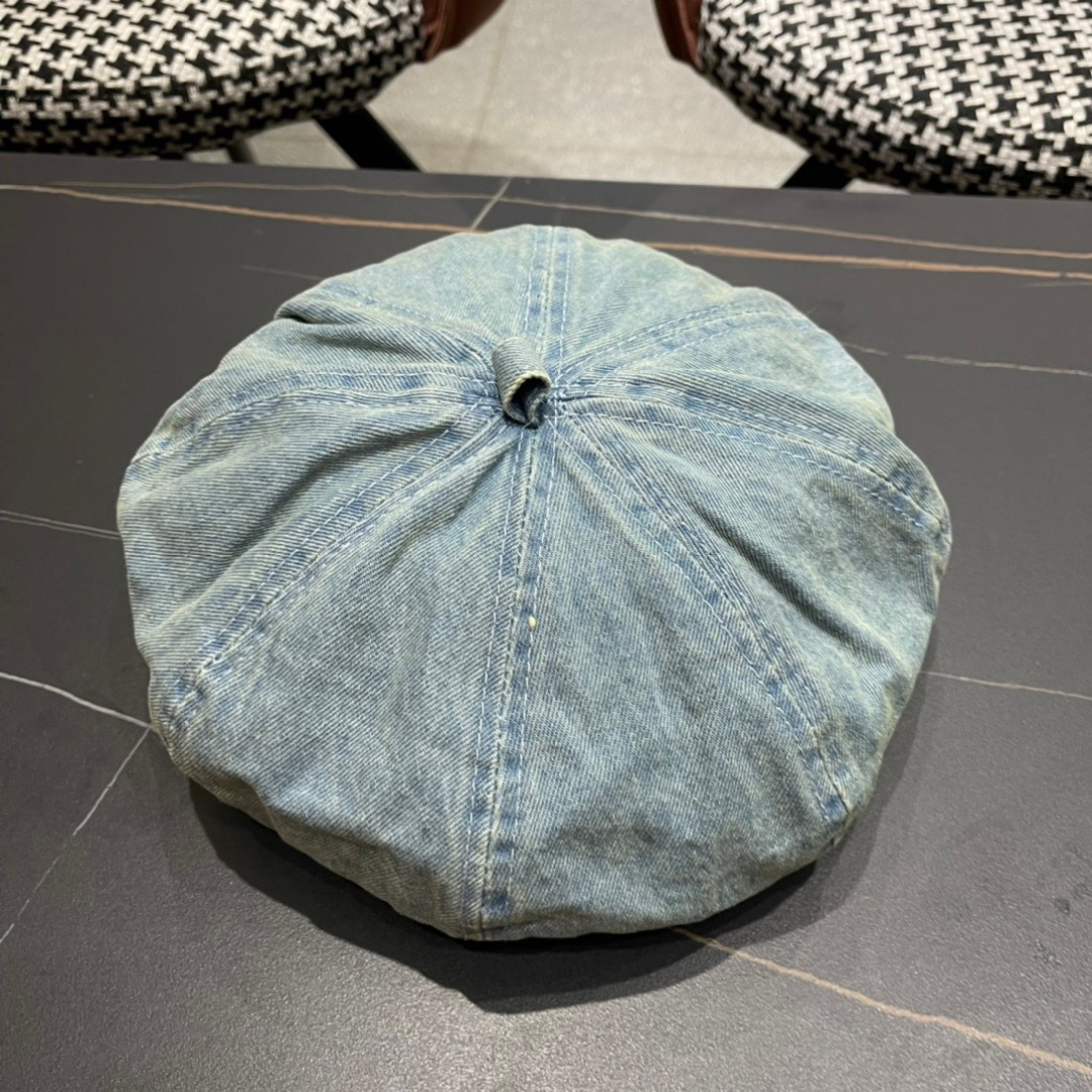 。PRADA普拉达 2025新款秋冬牛仔贝雷帽女英伦复古韩版简约纯色显脸小蓓蕾帽子