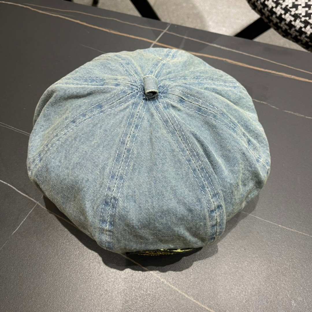 。PRADA普拉达 2025新款秋冬牛仔贝雷帽女英伦复古韩版简约纯色显脸小蓓蕾帽子