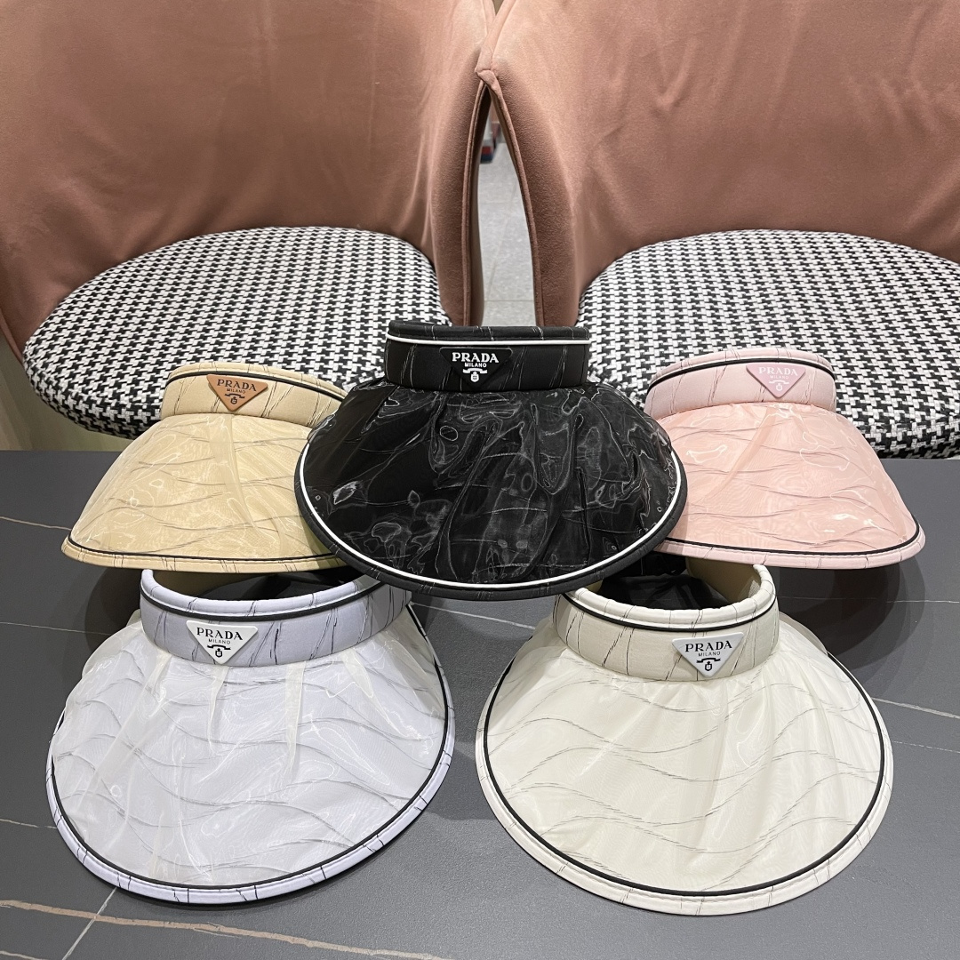  PRADA普拉达 2025春夏新款遮阳草帽帽，彩色波浪空顶遮阳帽，防嗮遮阳帽，可折叠，头围57cm，