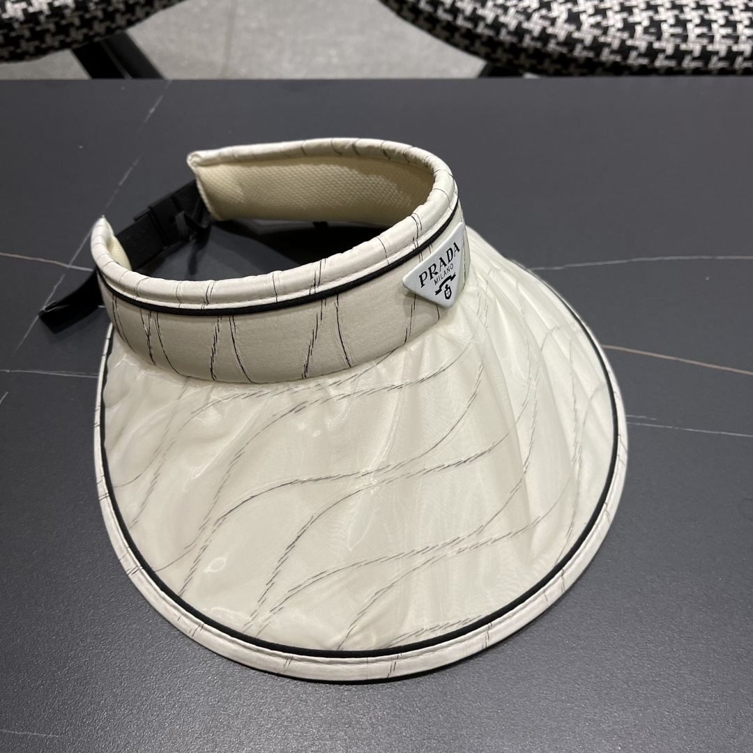  PRADA普拉达 2025春夏新款遮阳草帽帽，彩色波浪空顶遮阳帽，防嗮遮阳帽，可折叠，头围57cm，