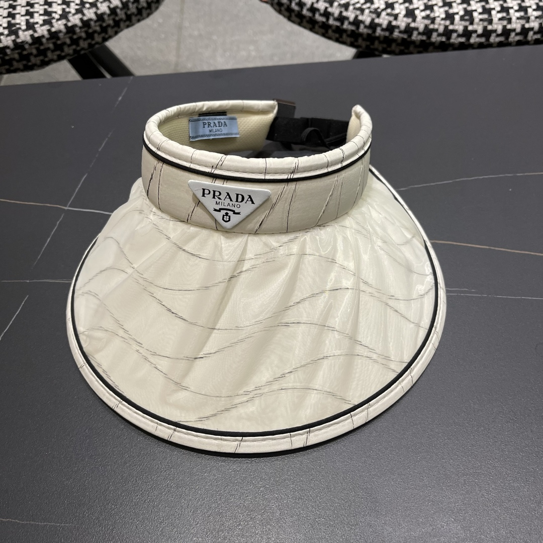  PRADA普拉达 2025春夏新款遮阳草帽帽，彩色波浪空顶遮阳帽，防嗮遮阳帽，可折叠，头围57cm，