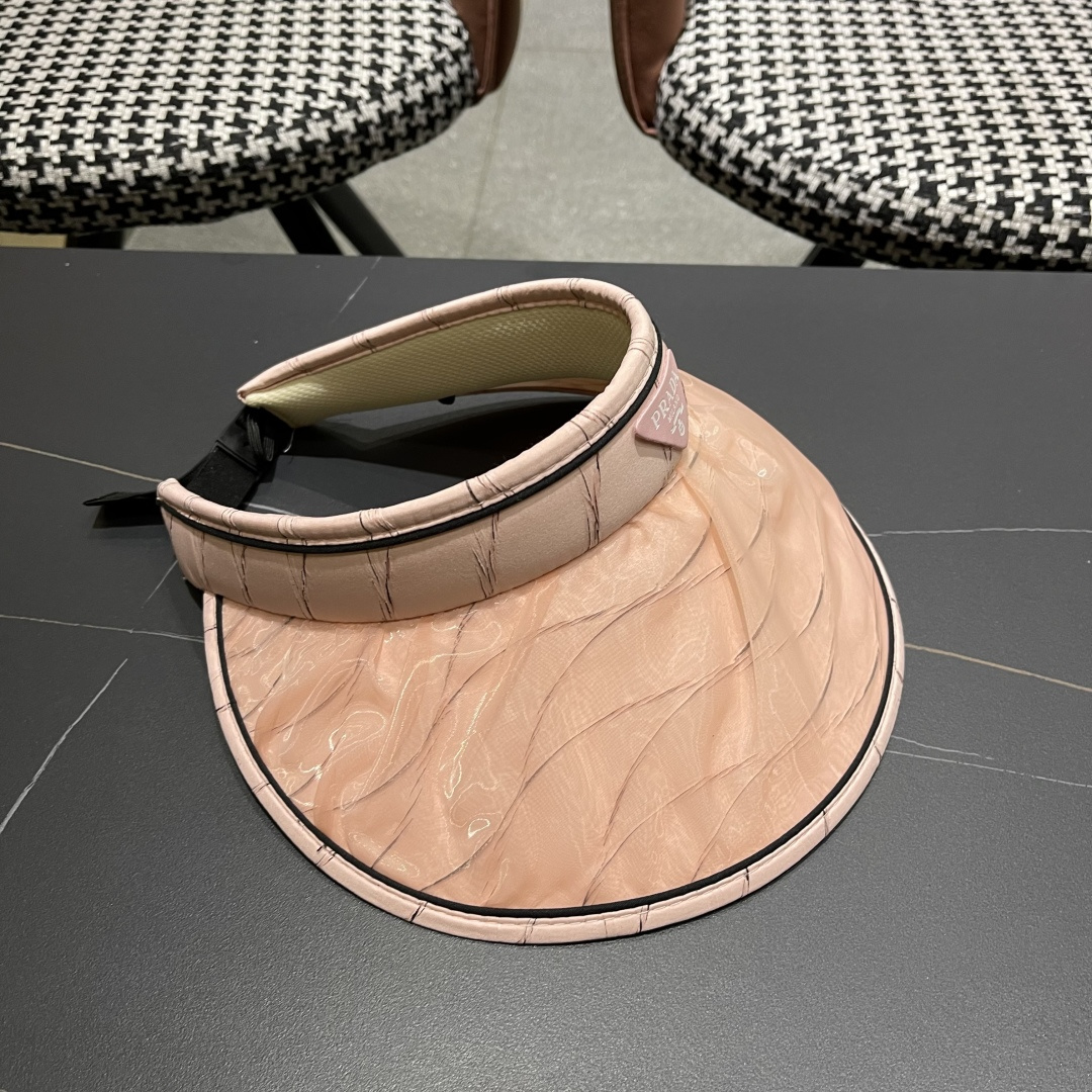  PRADA普拉达 2025春夏新款遮阳草帽帽，彩色波浪空顶遮阳帽，防嗮遮阳帽，可折叠，头围57cm，