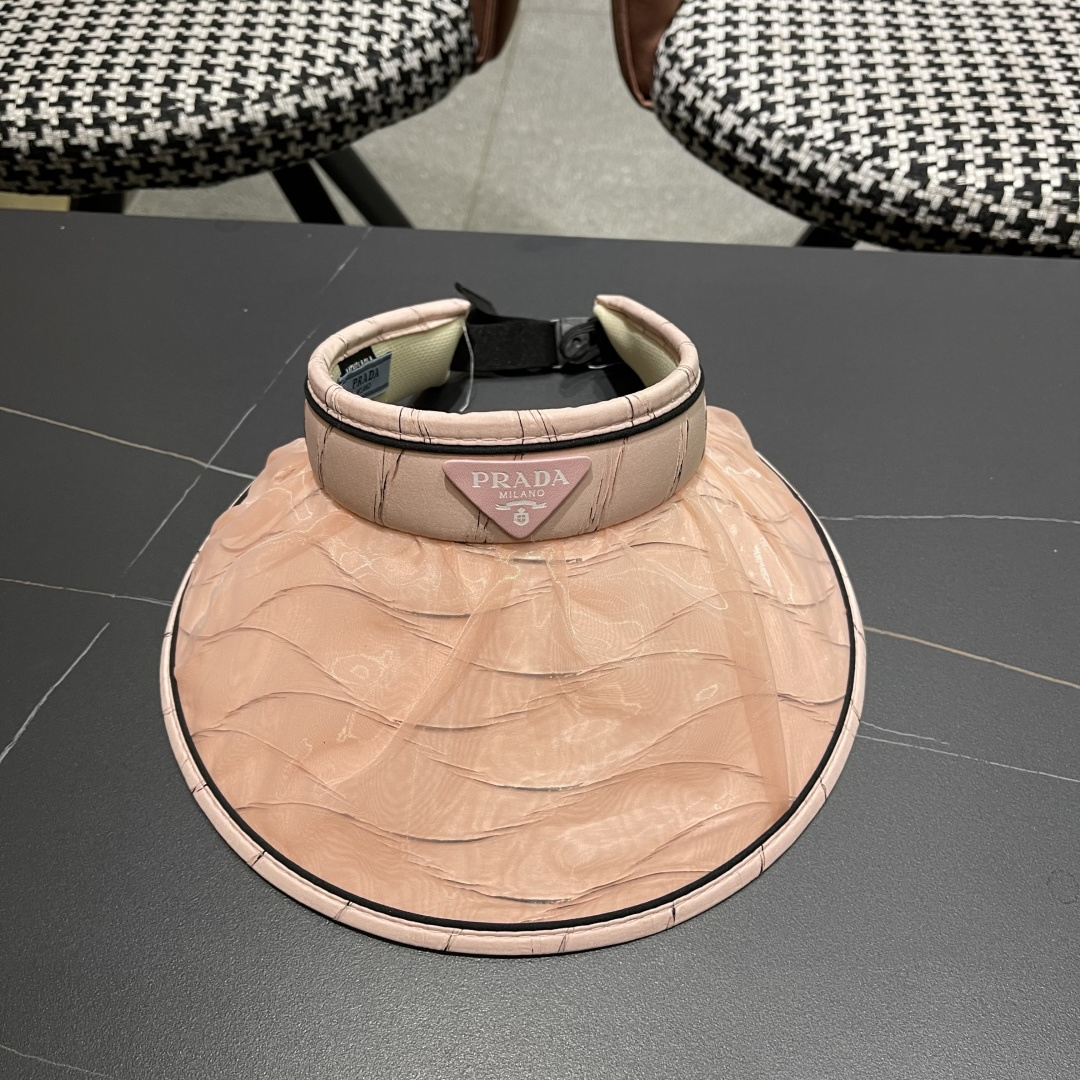  PRADA普拉达 2025春夏新款遮阳草帽帽，彩色波浪空顶遮阳帽，防嗮遮阳帽，可折叠，头围57cm，