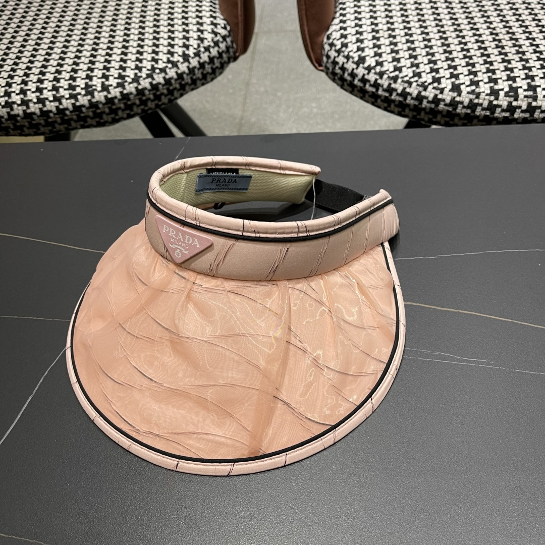  PRADA普拉达 2025春夏新款遮阳草帽帽，彩色波浪空顶遮阳帽，防嗮遮阳帽，可折叠，头围57cm，