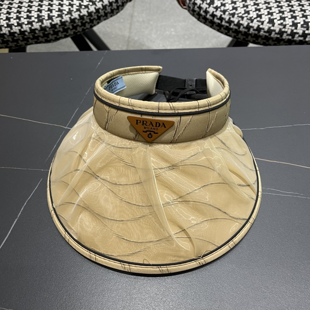  PRADA普拉达 2025春夏新款遮阳草帽帽，彩色波浪空顶遮阳帽，防嗮遮阳帽，可折叠，头围57cm，