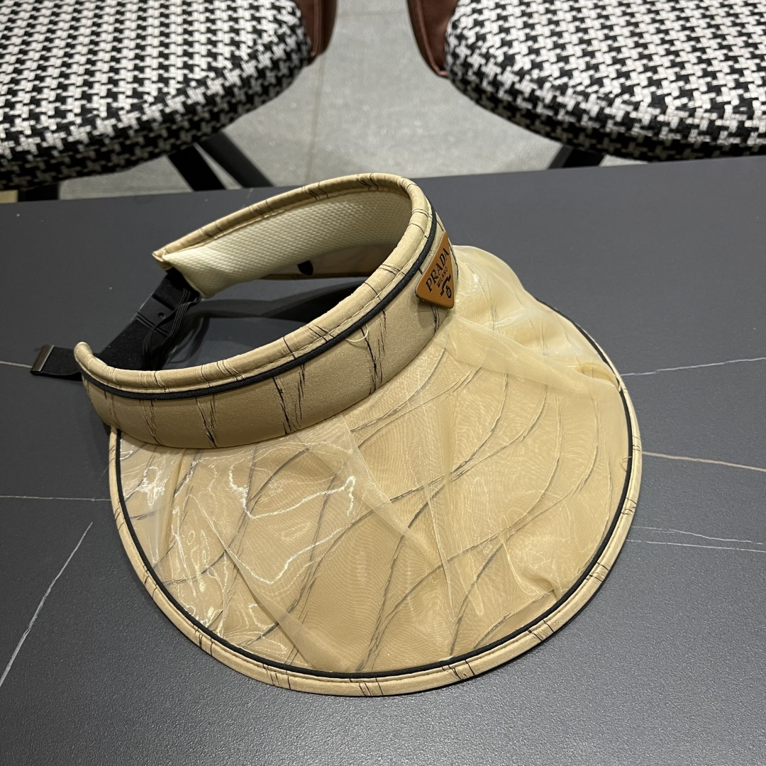  PRADA普拉达 2025春夏新款遮阳草帽帽，彩色波浪空顶遮阳帽，防嗮遮阳帽，可折叠，头围57cm，