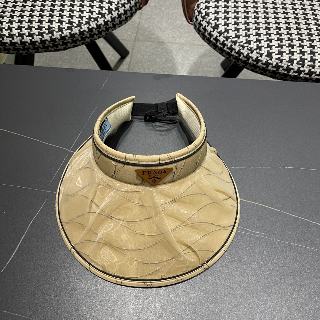  PRADA普拉达 2025春夏新款遮阳草帽帽，彩色波浪空顶遮阳帽，防嗮遮阳帽，可折叠，头围57cm，