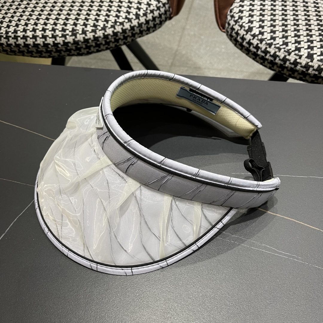  PRADA普拉达 2025春夏新款遮阳草帽帽，彩色波浪空顶遮阳帽，防嗮遮阳帽，可折叠，头围57cm，