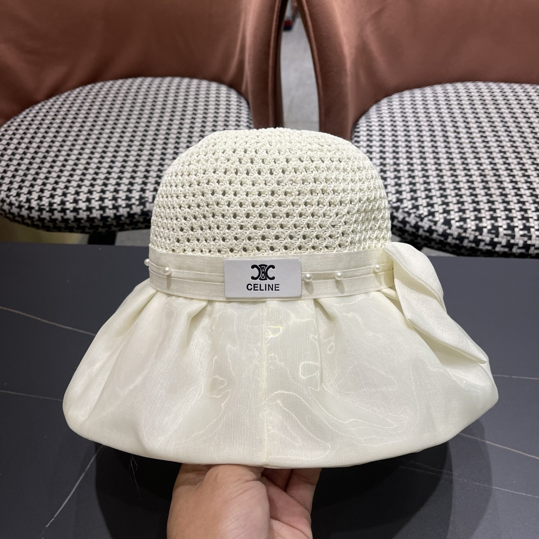  赛琳celine 2025新款夏季蝴蝶结遮阳渔夫帽女草帽防紫外线遮脸防晒太阳帽