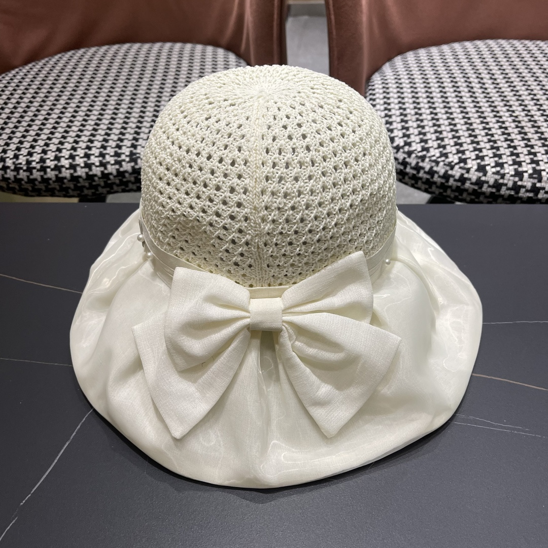  赛琳celine 2025新款夏季蝴蝶结遮阳渔夫帽女草帽防紫外线遮脸防晒太阳帽