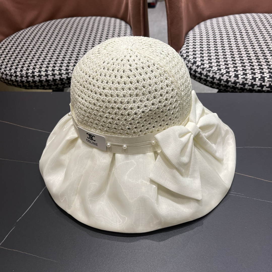  赛琳celine 2025新款夏季蝴蝶结遮阳渔夫帽女草帽防紫外线遮脸防晒太阳帽