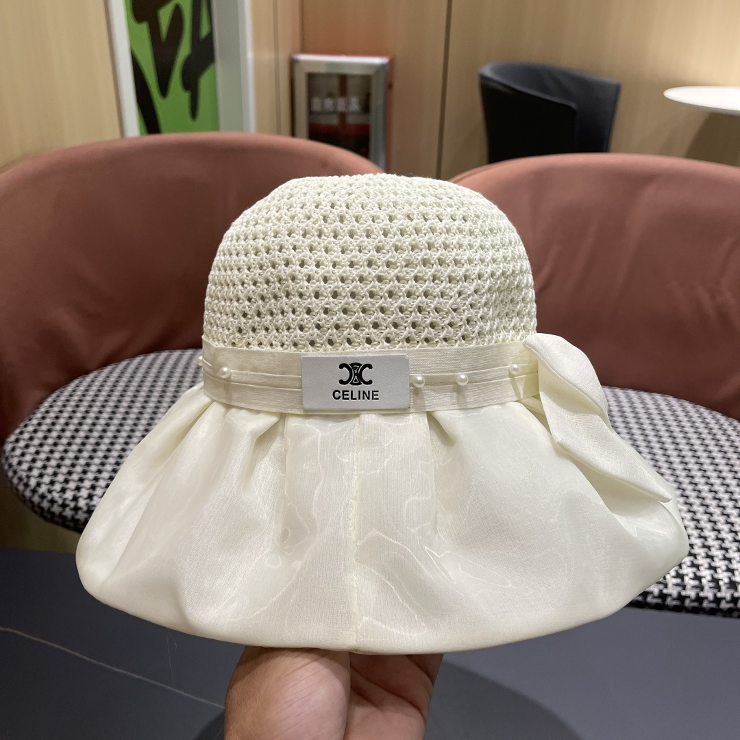  赛琳celine 2025新款夏季蝴蝶结遮阳渔夫帽女草帽防紫外线遮脸防晒太阳帽
