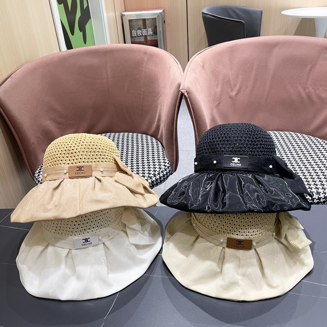  赛琳celine 2025新款夏季蝴蝶结遮阳渔夫帽女草帽防紫外线遮脸防晒太阳帽