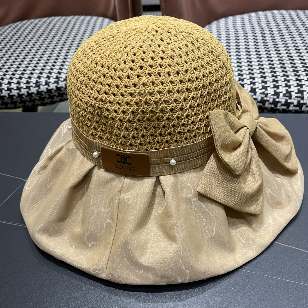  赛琳celine 2025新款夏季蝴蝶结遮阳渔夫帽女草帽防紫外线遮脸防晒太阳帽