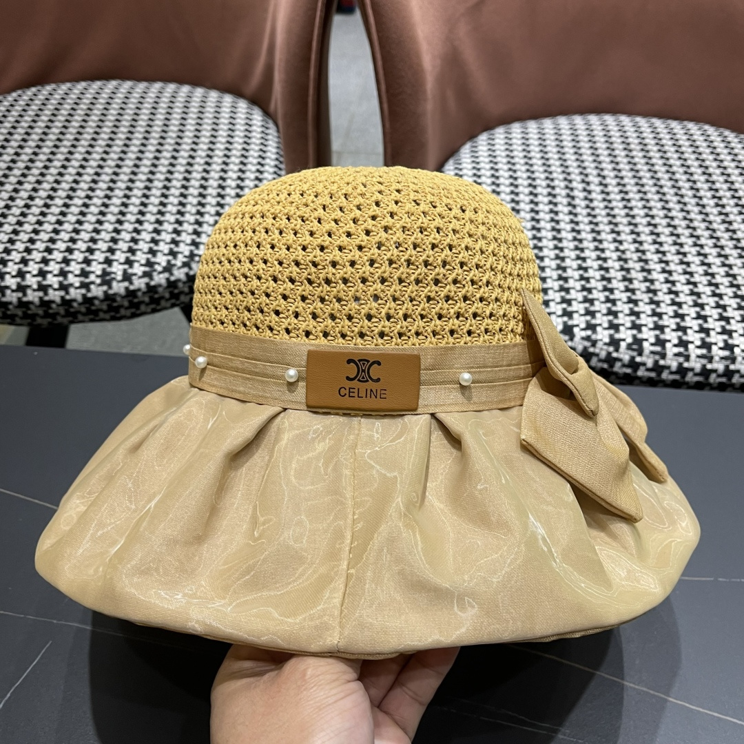  赛琳celine 2025新款夏季蝴蝶结遮阳渔夫帽女草帽防紫外线遮脸防晒太阳帽