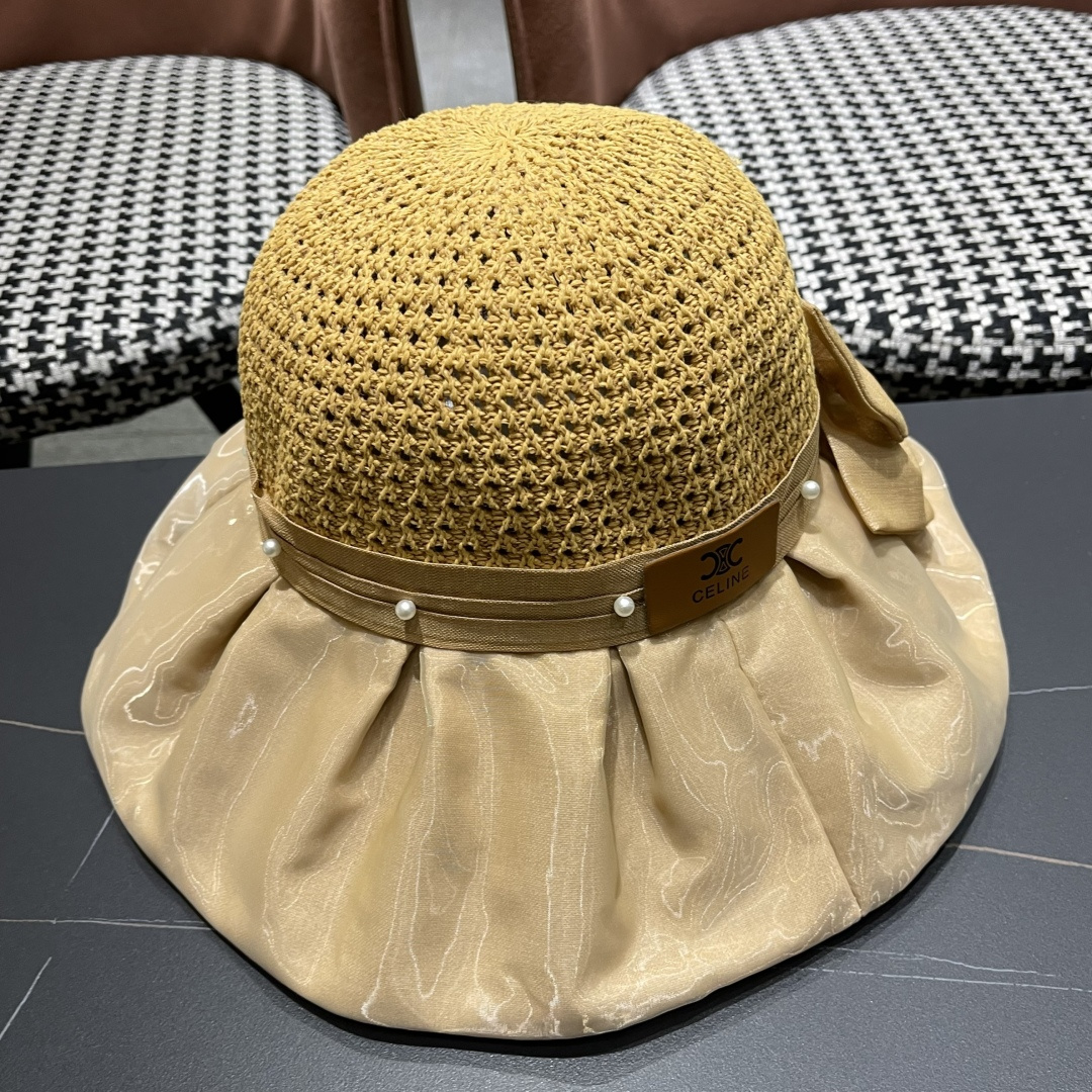  赛琳celine 2025新款夏季蝴蝶结遮阳渔夫帽女草帽防紫外线遮脸防晒太阳帽