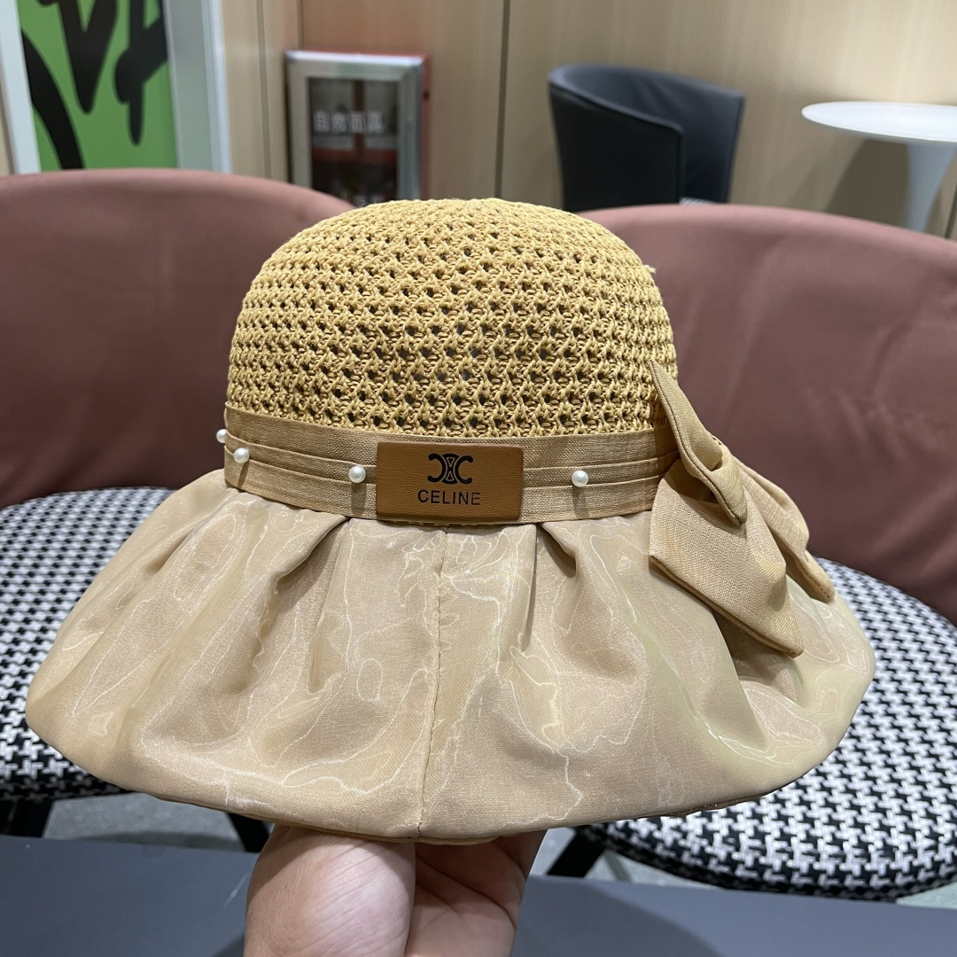  赛琳celine 2025新款夏季蝴蝶结遮阳渔夫帽女草帽防紫外线遮脸防晒太阳帽