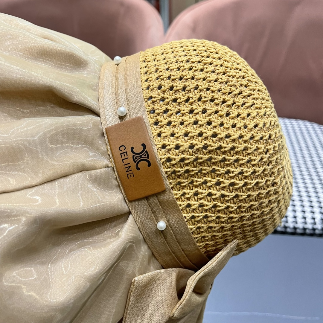  赛琳celine 2025新款夏季蝴蝶结遮阳渔夫帽女草帽防紫外线遮脸防晒太阳帽