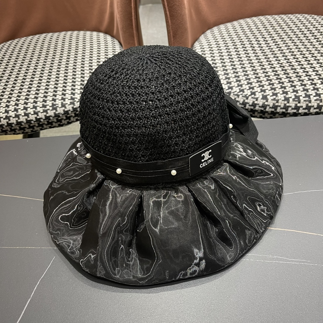  赛琳celine 2025新款夏季蝴蝶结遮阳渔夫帽女草帽防紫外线遮脸防晒太阳帽