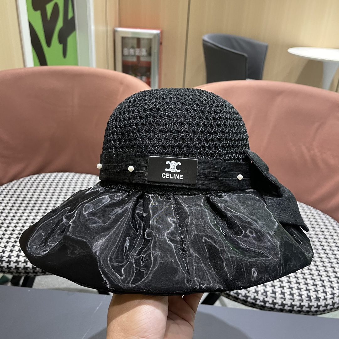  赛琳celine 2025新款夏季蝴蝶结遮阳渔夫帽女草帽防紫外线遮脸防晒太阳帽