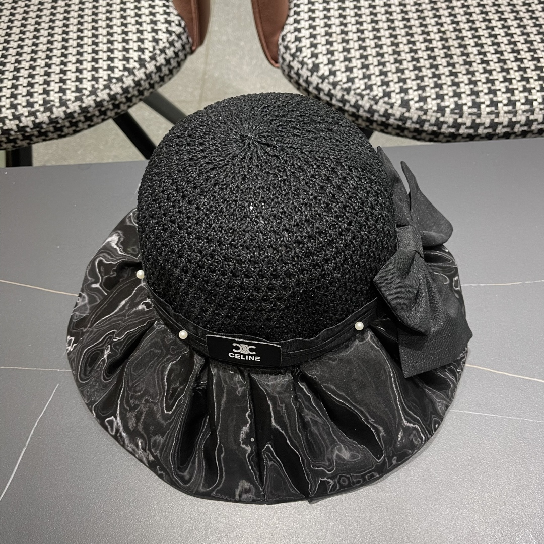  赛琳celine 2025新款夏季蝴蝶结遮阳渔夫帽女草帽防紫外线遮脸防晒太阳帽