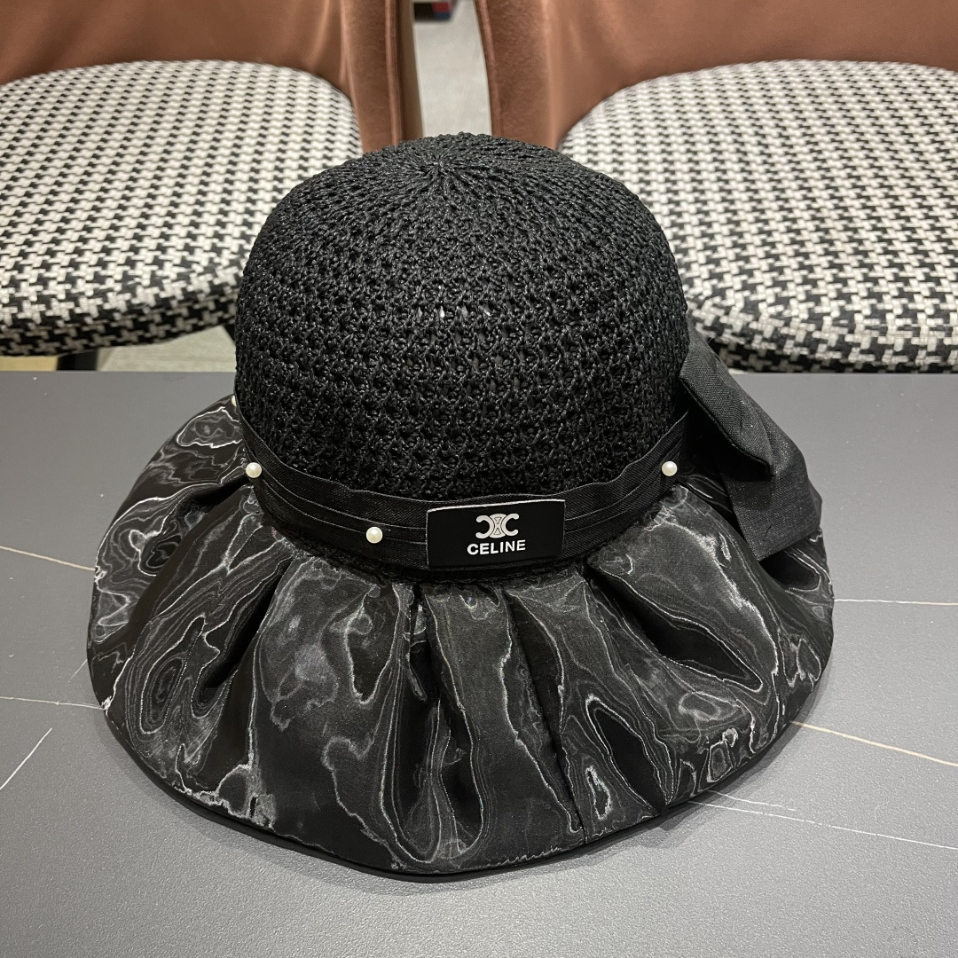  赛琳celine 2025新款夏季蝴蝶结遮阳渔夫帽女草帽防紫外线遮脸防晒太阳帽