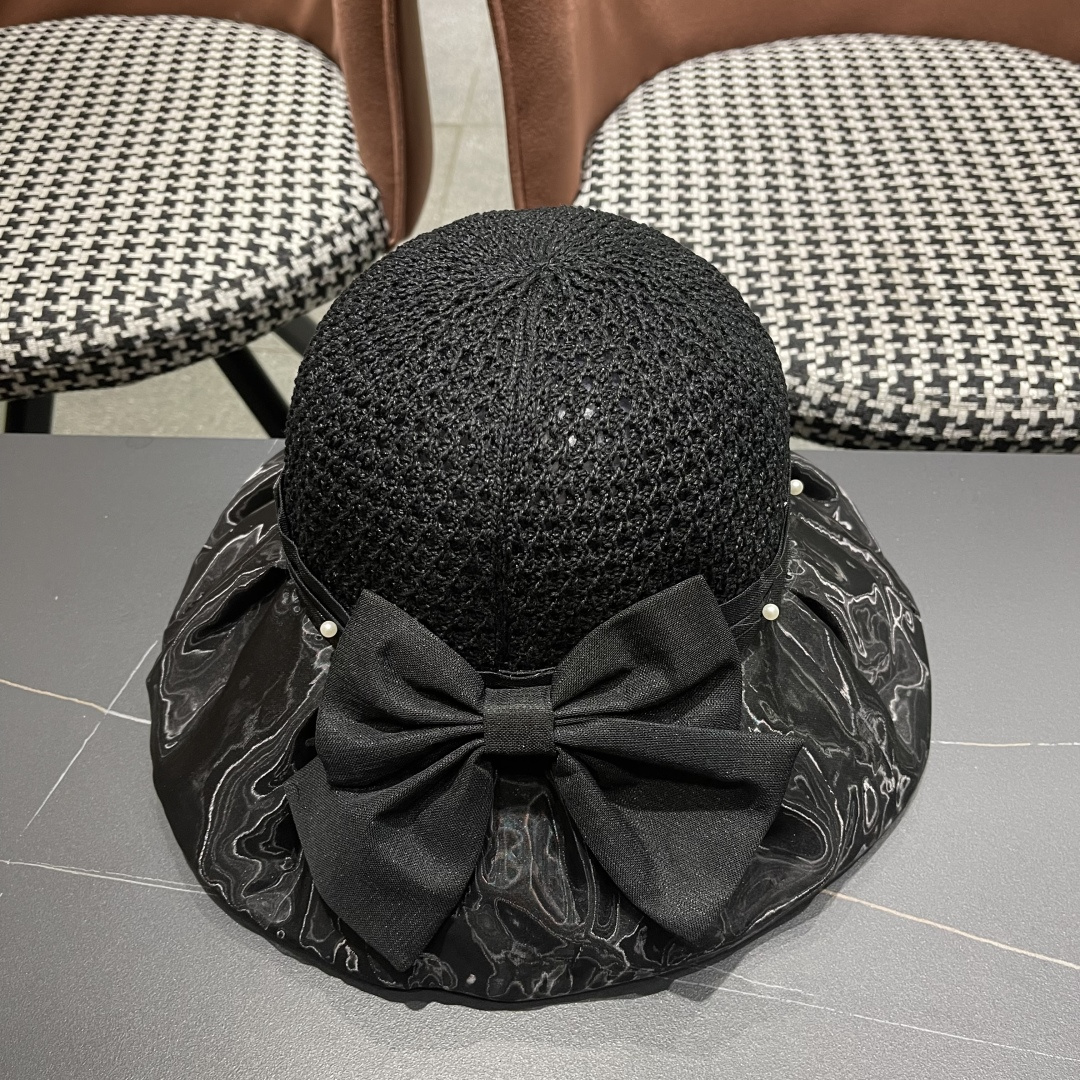  赛琳celine 2025新款夏季蝴蝶结遮阳渔夫帽女草帽防紫外线遮脸防晒太阳帽