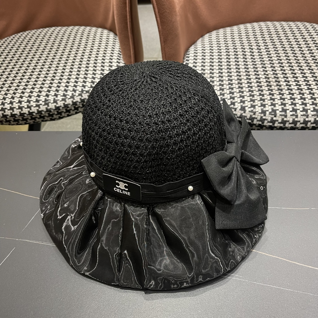  赛琳celine 2025新款夏季蝴蝶结遮阳渔夫帽女草帽防紫外线遮脸防晒太阳帽