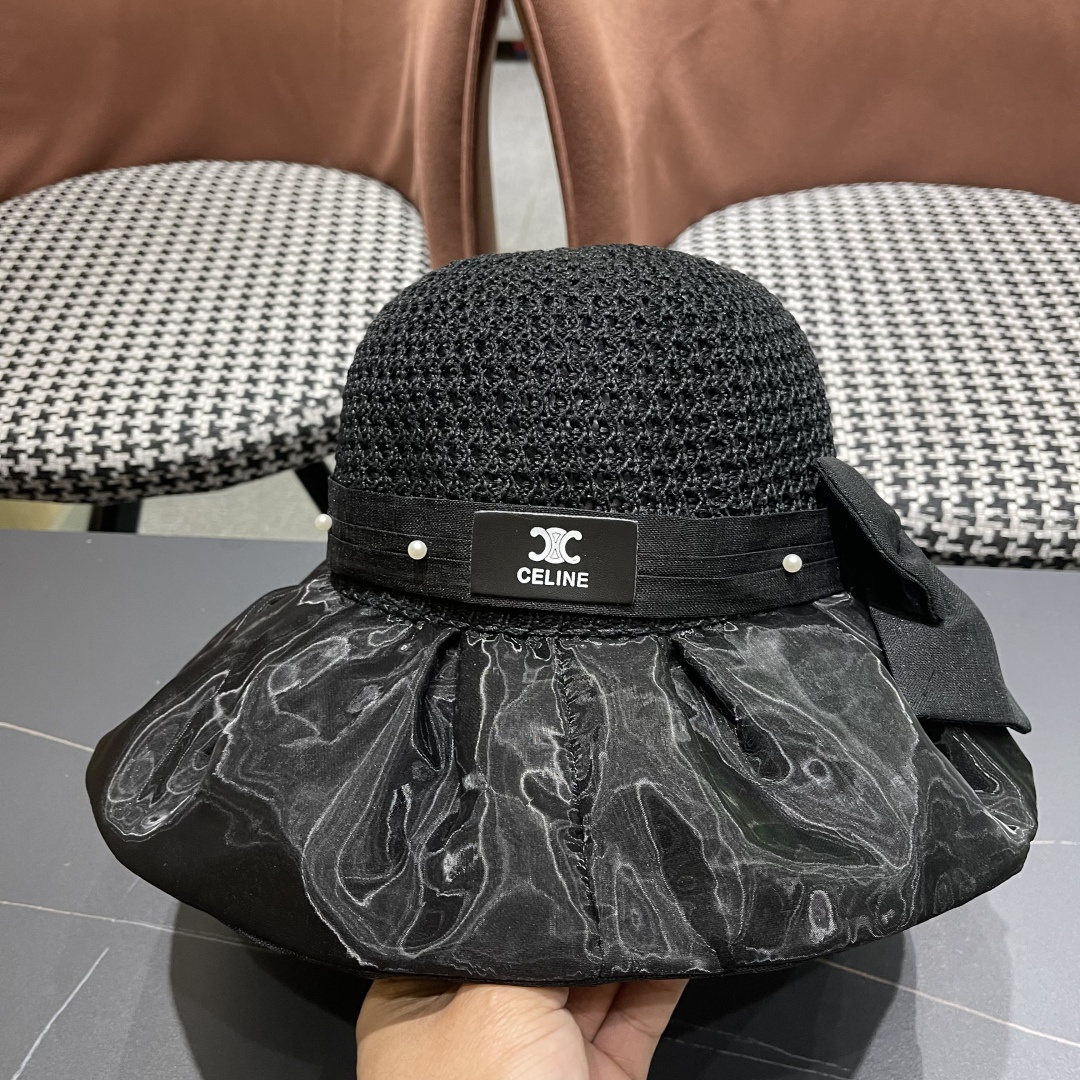  赛琳celine 2025新款夏季蝴蝶结遮阳渔夫帽女草帽防紫外线遮脸防晒太阳帽