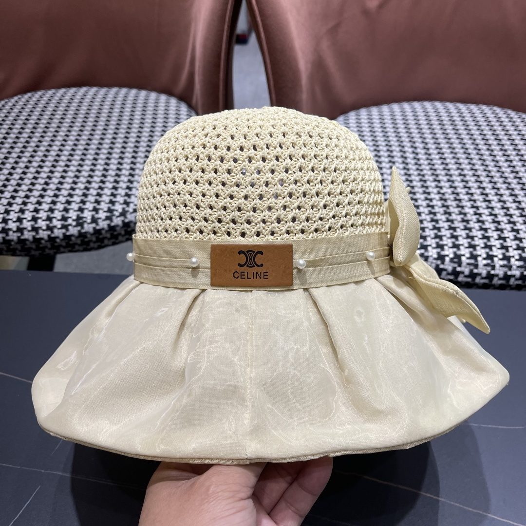  赛琳celine 2025新款夏季蝴蝶结遮阳渔夫帽女草帽防紫外线遮脸防晒太阳帽